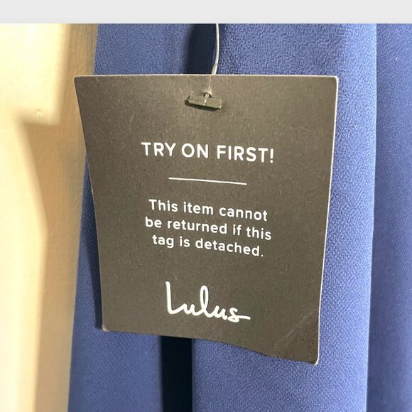 Lulu's Midi Cocktail Party Dress MEDIUM Blue V-neck Tiered Wedding Holiday NEW - Picture 10 of 11